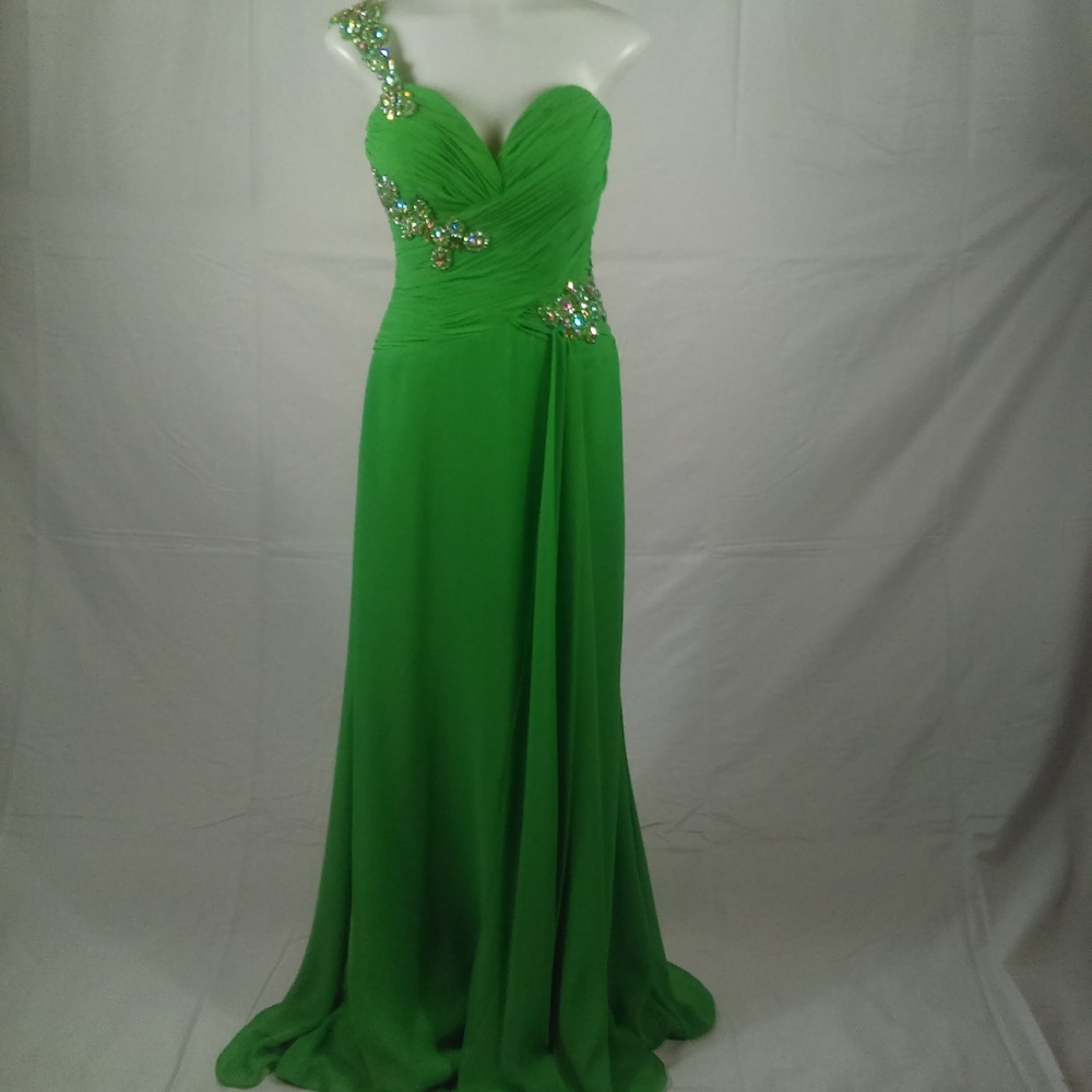 Alyce Paris Kelly Green 1 Shoulder Gown Size 4 - Picture 1 of 8